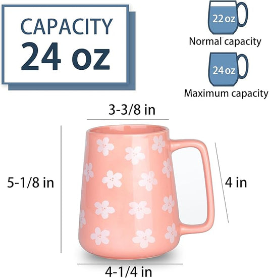 24 OZ Extra Large Ceramic Coffee Mug, Jumbo Coffee Mugs, Big Tea Cups with a Large Handle for Office and Home, Microwave and Dishwasher Safe (24 OZ Pink)