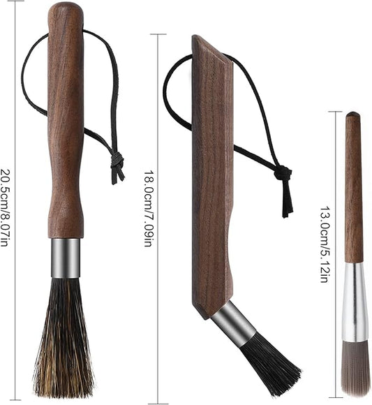 3pcs Coffee Grinder Cleaning Brush Espresso Machine Cleaning Tool Walnut Wood Handle Natural Bristles Coffee Machine Clean Tool