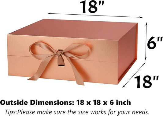 OEMVALATY Rose Gold Gift Box,18x18x6 Inches Gift Boxes with Lids for Presents with Magnetic Closure and Ribbon for Wedding,Storage,Birthday(3-Pack)
