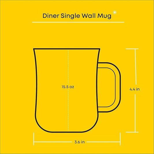 JoyJolt Glass Coffee Cups - 15.5oz Diner Mugs Set of 6. Bar Accessories, Cafe Style Clear Mug, Cappuccino, Latte, Tea Cup, Large Espresso Glasses