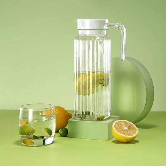 Acrylic Pitcher 37 oz, OEH Unbreakable Clear Plastic Pitcher with Lid, BPA-Free, Heat-Resistant Small Plastic Water Pitcher for Tea, Sangria, Lemonade, Juice, Milk, Stripe