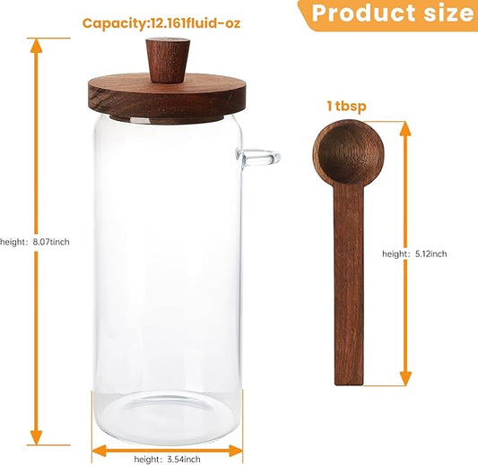 Glass Coffee Bean Storage Container, Wood Lid with Spoon, Airtight Silicone Seal, BPA-Free (1000ML/33.82OZ)