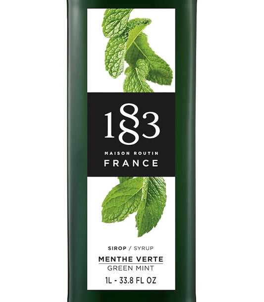 1883 Green Mint Syrup for Drinks, Made in France, 1 Liter Plastic Bottle