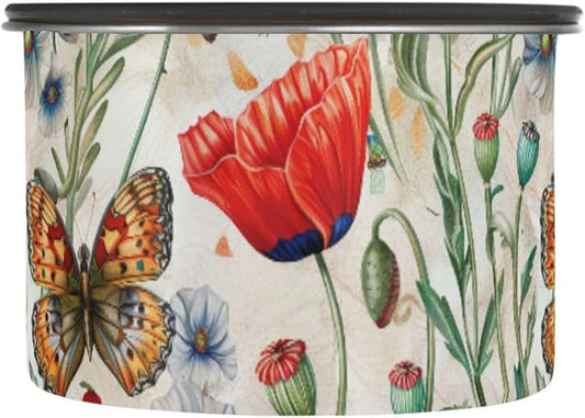ALAZA Red Poppy Flowers Butterfly Airtight Coffee Bean Canister 900ml Food Storage Containers with Lids For Gournd, Tea, Sugar, Flour, Rice, Cereal, Candy Cookie Jar