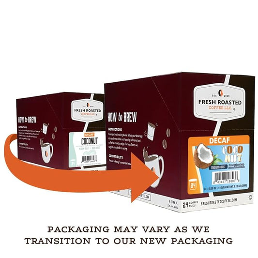 Fresh Roasted Coffee, Decaf Coconut, Flavored Coffee Pods, 24 Count