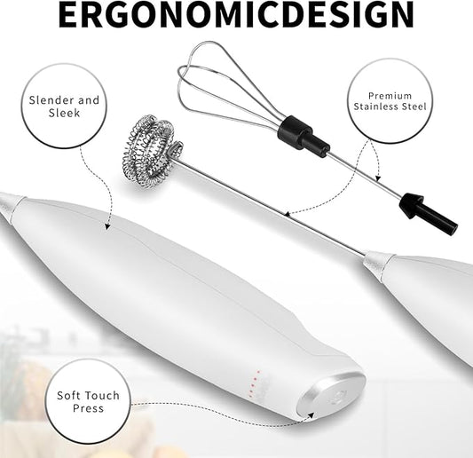 Portable Milk Frother - 15s Creamy Froth, Multifunctional, Battery-Powered, Easy to Clean, Perfect for Travel, Coffee, Matcha, Blended Drinks ! (White, 1)