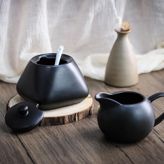 Matte Ceramic Simple Creamer with Handle, Small Coffee Milk Creamer Pitcher 8oz Black