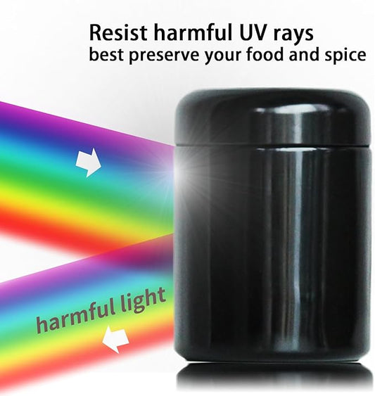 Black Glass Storage Container Jar 250ml Half Oz with UV Protection for Spice Coffee