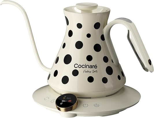 Cocinare Color-changing Collection Polka Gooseneck Electric Kettle, ±0.5℉ Precise Temperature Control for Pour-Over Coffee & Tea, Quick Heating 1500W, Stainless Steel Interior, 0.9L