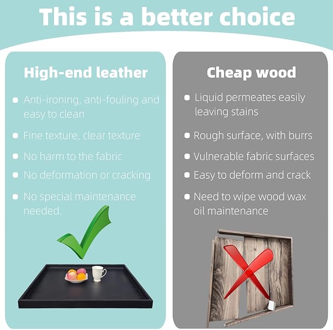 20 * 20 inches Luxury Leather Square Oversized Service Tray, Ottoman & Coffee Tray for Family Dinner, Out-of-House Picnic & Party (Beige)