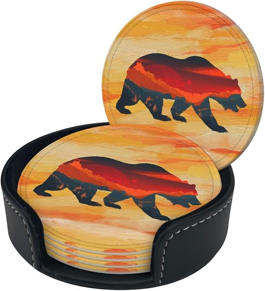 Bear Mountain Coasters Set 6 for Drinks Coffee Table Gifts Home Decor 3.9 Inches