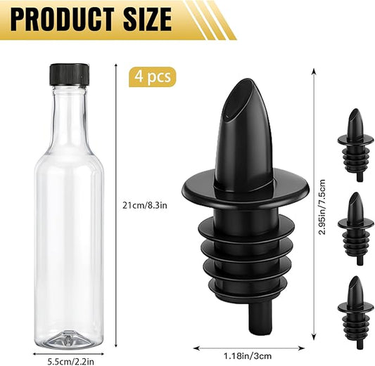 Tioncy 10 Sets 10oz Plastic Liquor Bottles with Pourers Sets 10 Plastic Long Neck Syrup Bottles with Pourer and Caps Reusable Leakproof for Home Party Bar(Black)