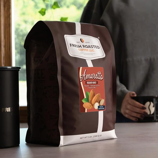 Fresh Roasted Coffee, Amaretto Flavored Coffee,5 lb, Medium Roast, Kosher, Ground