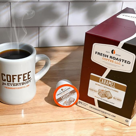 Fresh Roasted Coffee, Decaf Caramel, Flavored Coffee Pods, 72 Count