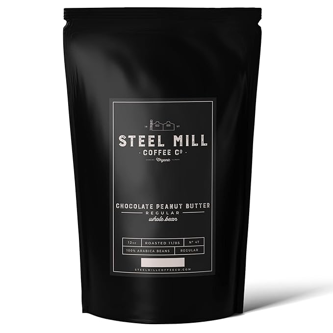 Steel Mill Coffee Co. | Chocolate Peanut Butter Gourmet Flavored Coffee | 2 LB Bag | Whole Bean | Medium Roast | 100% Arabica Beans | Vegan, Gluten-Free, Sugar-Free, Grown in Colombia