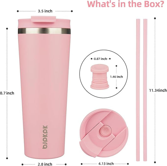 BJPKPK 26oz Tumbler With lid And Straw Stainless Steel Travel Coffee Mug Insulated Tumblers Cups,Light Pink