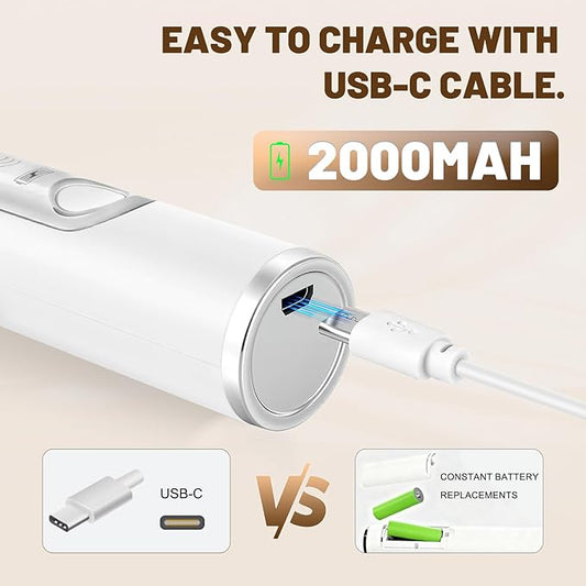 BEoffer Milk Frother Handheld + Stand Rechargeable 2000mAH Power Frother Wand Electric Foam Maker with 2 Stainless Whisks 3 Speeds Drink Mixer Coffee Frother for Latte, Cappuccino Matcha Hot Chocolate