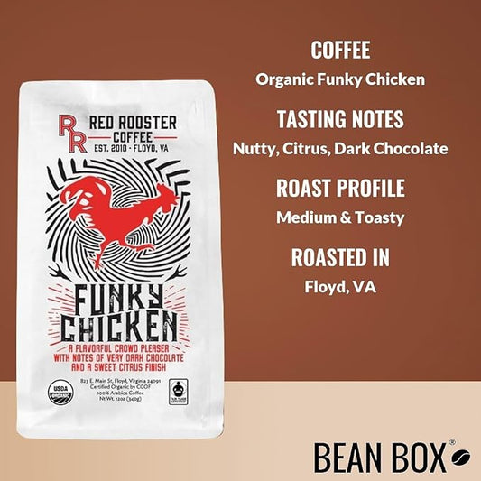 Organic Funky Chicken - Roasted by Red Rooster Coffee - Whole Bean Coffee - 5 Pound Bag