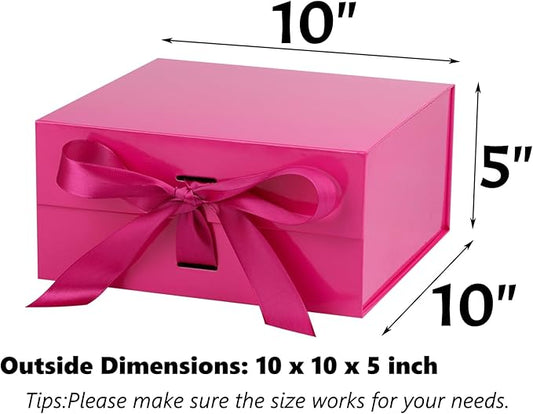 OEMVALATY Bright Pink Gift Box,10x10x5 Inches Gift Boxes with Lids for Presents with Magnetic Closure and Ribbon for Wedding,Storage,Birthday