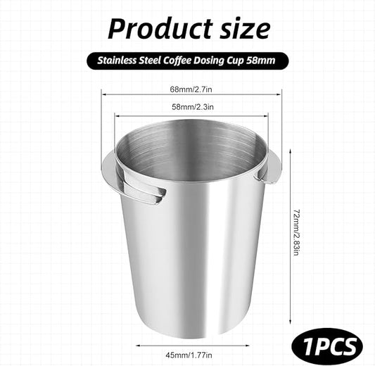 58mm Espresso Dosing Cup,150ml Stainless Steel Coffee Powder Dispenser,Coffee Dosing Cup Universal Fits 58mm Portafilters Accessories(Brushed Silver)