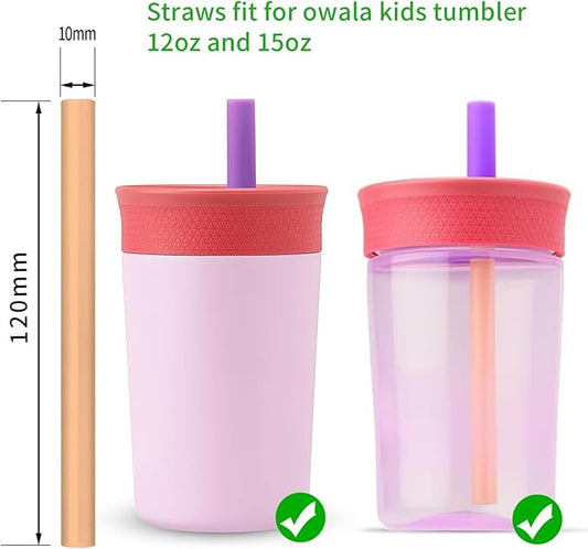 Replacement Straws Compatible with Owala Kids Insulation Stainless Steel Tumbler 12 Oz And 15 Oz Plastic Water Bottle- 6 Straws,2 Rubber Bottoms,1 Cleaning Brush.