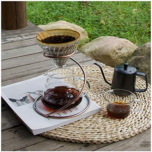 Reusable Metal Pour Over Coffee Dripper Stand(Bronze) Circinate Shaped with Drip Pot and Coffee Filter Dripper