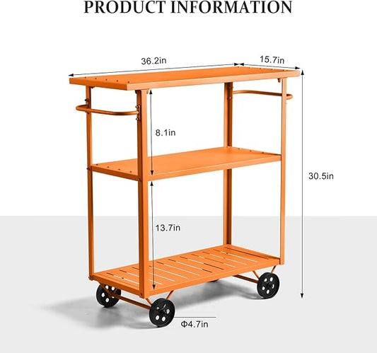 Modern Mobile Serving Cart Industrial 3 Tier Rolling Kitchen Island Rustic Metal Bar Cart for Outdoor& Indoor Utility Cart for Office with 2 Side Handle (39.4 * 15.7 * 41.3inch L*W*H)