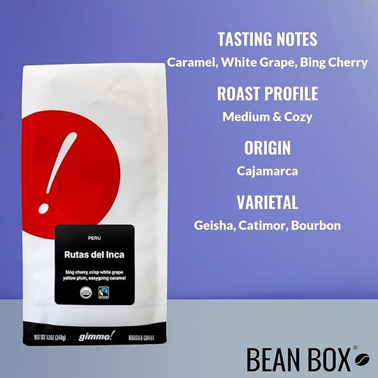 Peru Rutas del Inca - Certified Organic, Fairtrade - Roasted by Gimme! Coffee - Whole Bean Coffee - 5 Pound Bag