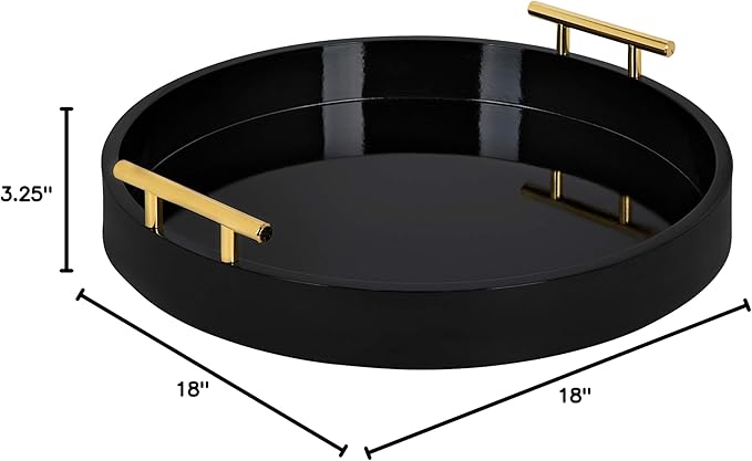 Kate And Laurel Lipton Modern Round Tray, 18" Diameter, Black and Gold, Decorative Accent Tray for Storage and Display