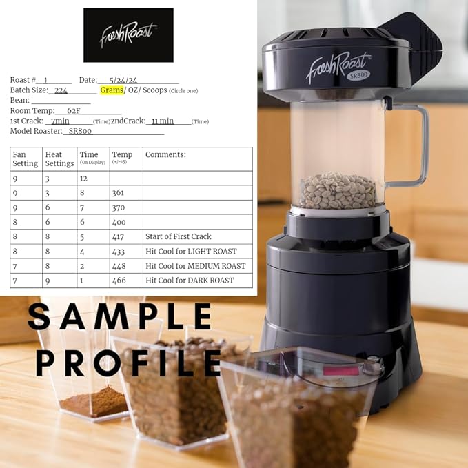 Fresh Roast SR800 Coffee Roaster – Roast Coffee at Home – Variable Heat and Fan Control – Digital Display – Roasts 6–8 oz (170–226g) Per Batch – Easy to Use – Fast Roast Time
