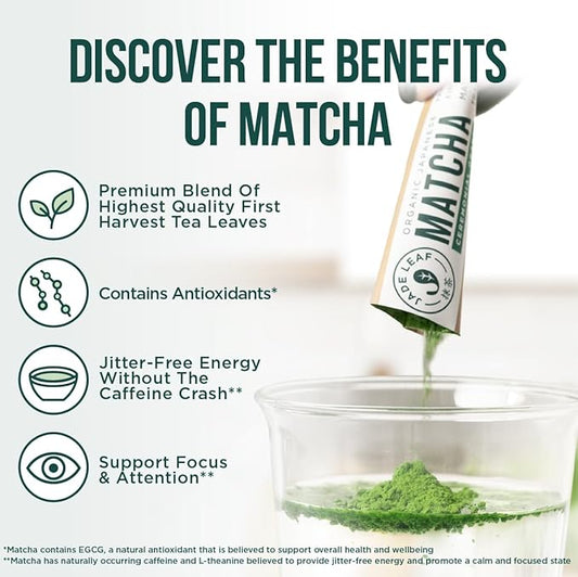 Jade Leaf Matcha Organic Premium Ceremonial Grade Matcha Green Tea Powder - Japanese - Culinary, Ingredient, Ceremonial Barista Teahouse, Latte, Collagen, 0.04 Ounce (Pack of 30), Ceremonial Matcha