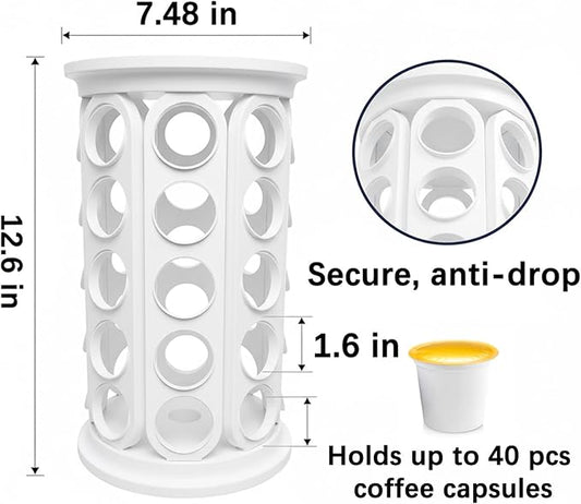 Holder Organizer for 40 Capsules,Rotary Carousel Storage Rack with Detachable Base,Space-Saving for Kitchen,Office,Countertop,or Coffee Station,Modern Design