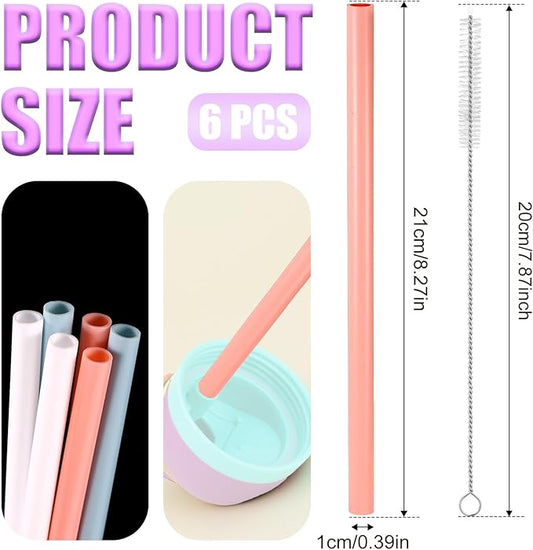 6pcs Replacement Straws for Owala FreeSip 24oz 32oz, Reusable Straws with Cleaning Brush Tumbler Accessories Parts for Owala FreeSip Insulated Stainless Steel Water Bottle (3 Colors)