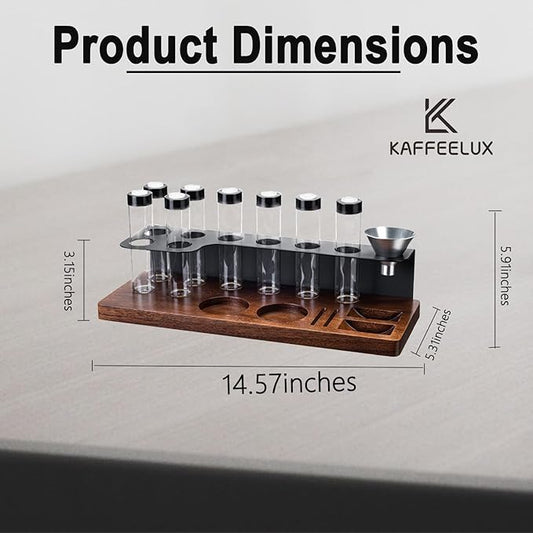 8-Piece Vacuum Coffee Canister Set with Wooden Storage Stand – Airtight Jars + Funnel for Coffee Enthusiasts & Home Cafés | Countertop Bean/Tea Freshness Organizer