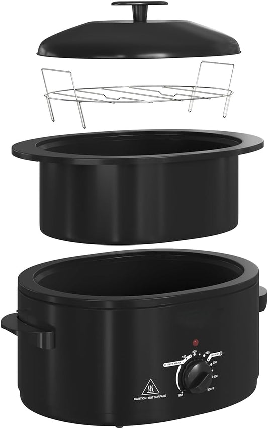 8 QT Electric Roaster Oven with Self-Basting Lid, Turkey Roaster Oven with Defrost Warm Function, Removable Pan and Rack, Black