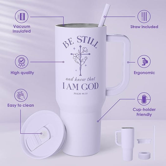 Christian Gift for Women – Insulated Stainless Steel Tumbler with Handle and Straw - Religious Inspirational Gifts for Birthday Christmas, 40oz
