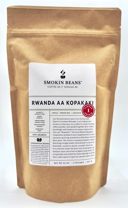 2-Pound Rwanda Aa, Unroasted Green Arabica Coffee Beans, Fresh Current Crop Specialty Grade, Roast the Beans Yourself at Home on Your Roasting Equipment Prior to Using for Brewing Coffee