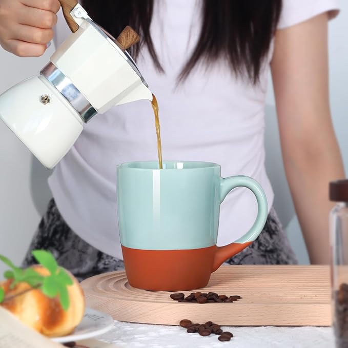 Smilatte 20 OZ Large Coffee Mug, Nice Ceramic Boss Tea Cup with Big Handle for Dad Men Women, Unique Style For Any Kitchen, Green-Brown