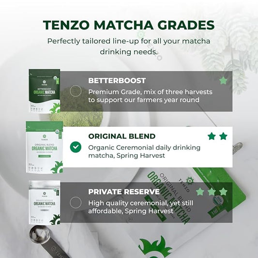 Tenzo Matcha Green Tea Powder - USDA Organic Ceremonial Grade - Paleo, Kosher, Vegan - Authentic Japanese Matcha Tea - Original Latte Powder (14.11 Ounce)