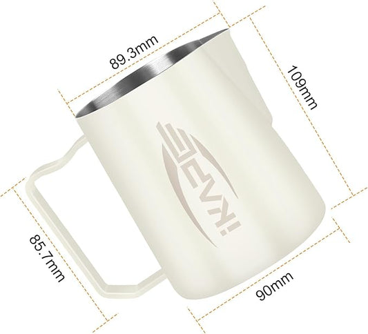 IKAPE Espresso Milk Pitcher, Espresso Steaming Pitcher with Sharp Spout for Espresso Barista Tool, 20.3 oz / 600ml Milk Frothing Jug (White)