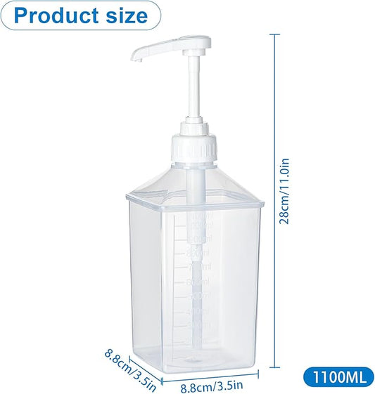 Uceoo Coffee Syrup Dispenser, Plastics Syrup Bottle With Plastic Pump, 37 Oz Large Capacity Square Syrup Pump Dispensers for Coffee Bar, Simple Pump Bottle for Honey, Condiments, Salad Dressings