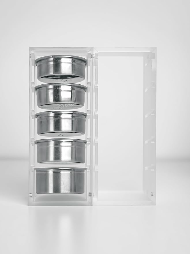 Normcore 58mm Portafilter Basket Storage Holder, Holds 5 Espresso Filter Basket Rack Acrylic Stand for 58mm Portafilter Baskets, Frosted Clear