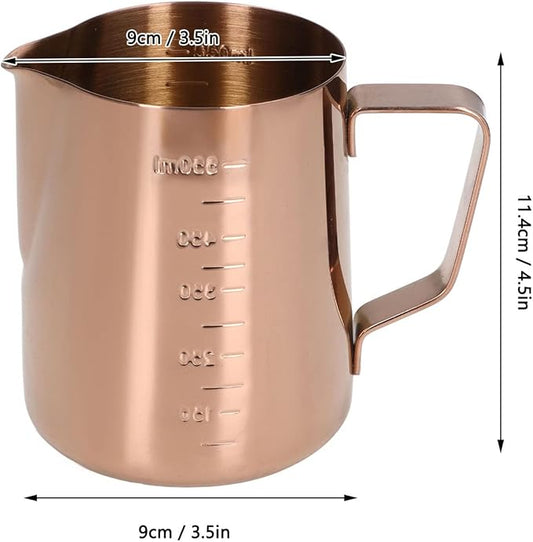 Frothing Cup, Coffee Milk Pitcher 550ML With Scale Rose Gold Stainless Steel Steaming Pitcher