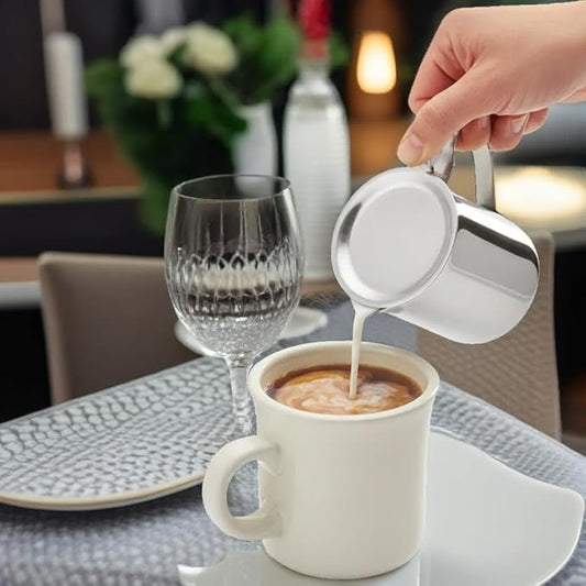 10 oz. Stainless Steel Creamer Server with Lid & Closed Handle – Durable Mirror-Finish Creamer Pitcher for Coffee, Syrup, Salad Dressings, Gravy – Perfect for Restaurants, Cafes & Home Use (2)