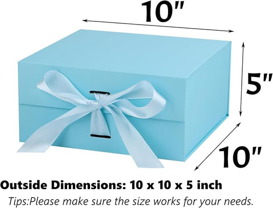 OEMVALATY Light Blue Gift Box,10x10x5 Inches Gift Boxes with Lids for Presents with Magnetic Closure and Ribbon for Wedding,Storage,Birthday