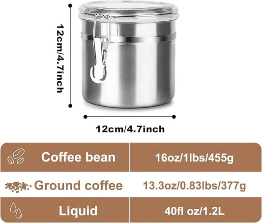 Stainless Steel Food Container with Clear Lids Airtight Storage Container Stackable Small Canisters Kitchen Pantry Storage for Cereal, Snacks, Candy, Herbs, Spices, Sugar, Tea (1.2L Silver)