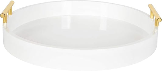 Kate and Laurel Lipton Modern Round Tray, 18" Diameter, White and Gold, Decorative Accent Tray for Storage and Display