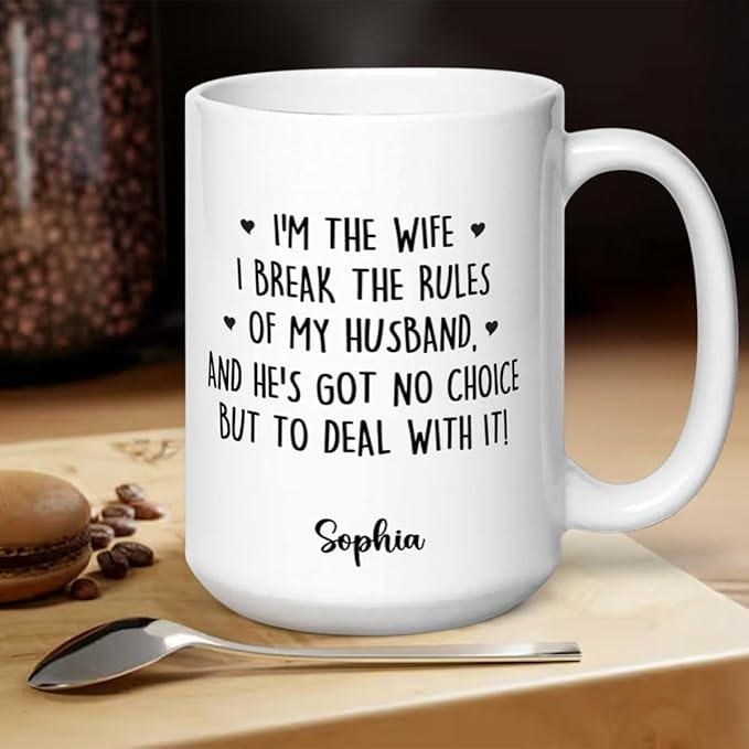 Joymade Personalized Ceramic Coffee Mug, Funny Custom Mug for Bestie, Friends, Couple, Coworker, Snowman Lovers (My Wife Is The Rules)