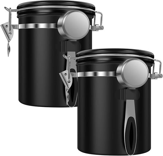 2PCS Coffee Storage Canister 1.5L 51OZ Double Airtight Coffee Beans Container with Date Locator 304 Stainless Steel Kitchen Food Storage Container with Spoon For Coffee Tea and Sugar