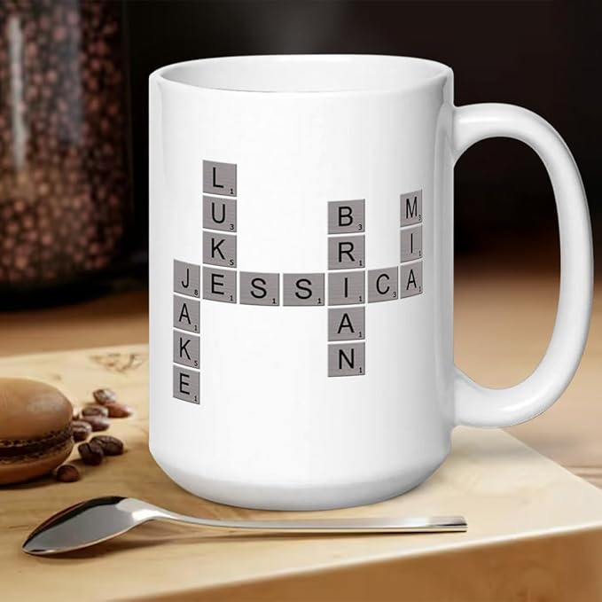 Joymade Personalized Ceramic Coffee Mug, Funny Custom Mug for Bestie, Friends, Couple, Coworker, Snowman Lovers (Best Team Coworker Scrabble)